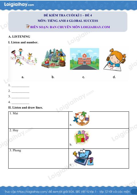Đề thi học kì 1 Tiếng Anh 4 Global Success - Đề số 4